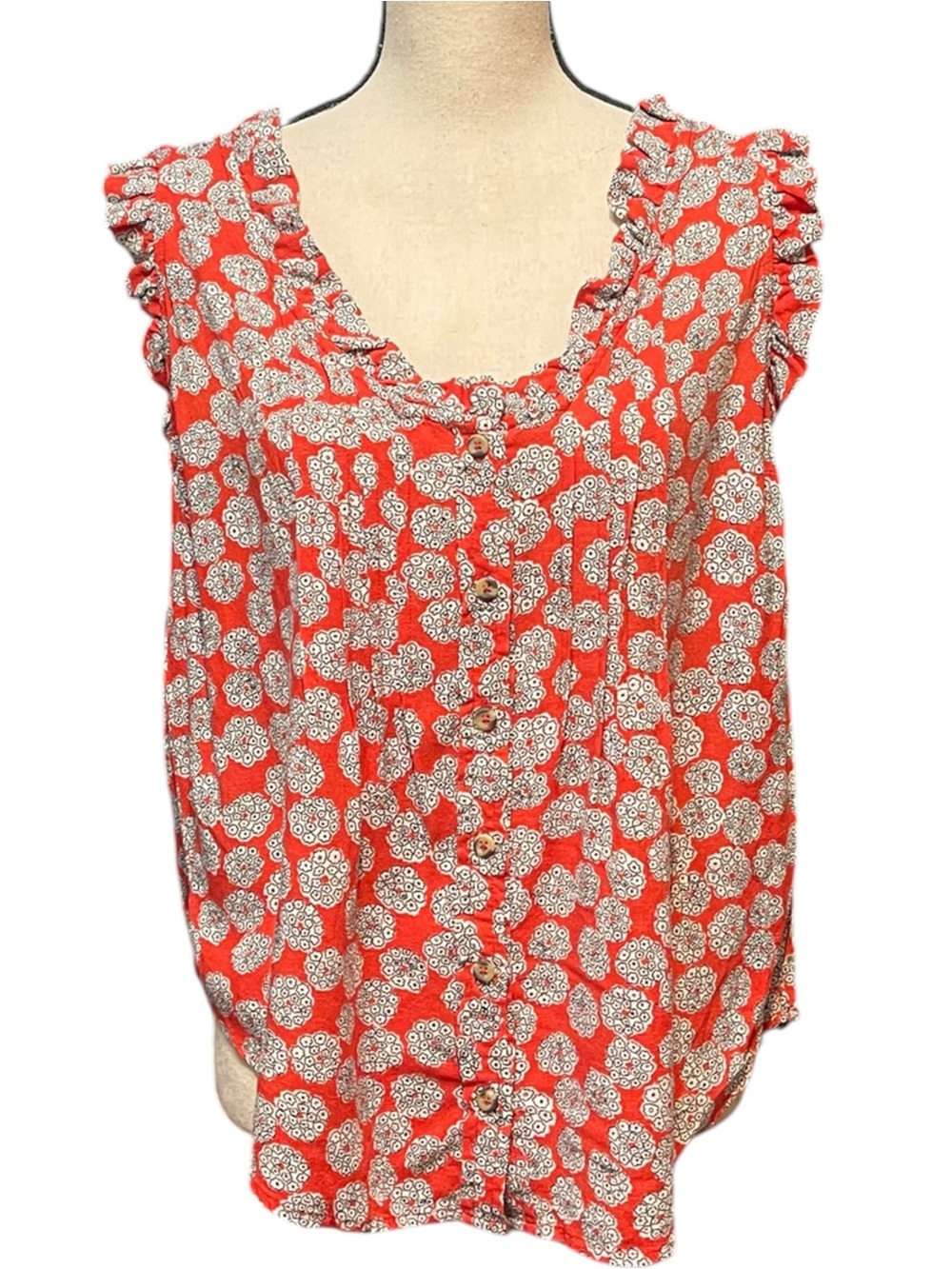 Anthropologie Maeve Feminine Boho Vibrant Red Floral Print Sleeveless Blouse 8